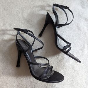 Stuart Weitzman sparkly black strappy heeled sandals 7.5